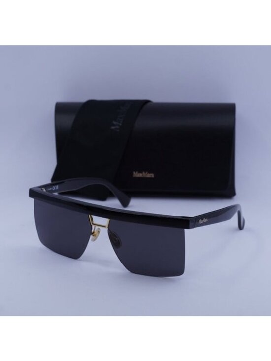Max Mara MM0072 01A Sunglasses Shiny Black Square Frame, Smoke Lenses main image 6